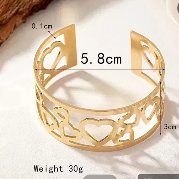 Cuff Bracelet Hearts Silver Tone - Picture 4 of 10